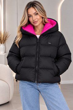 Куртка зимняя ДВУХСТОРОННЯЯ биопух 506 черный/малина 42 W-506-005 фото